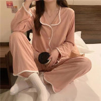 Instagram Korean version minimalist solid color long sleeved pajamas for women in spring and autumn season, with loose fitting milk silk for women's home wear  Red