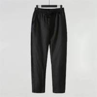 Pantalones de algodón y lino, pantalones de lino de verano, pantalones casuales finos sueltos de talla grande de nueve puntos  Negro