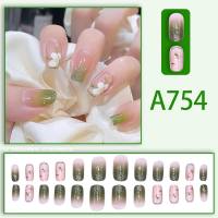 Fresh French flowers, cute ins wind, ice and transparent stars, long style, short style, white, high-end manicure and wearable nails  Style 6