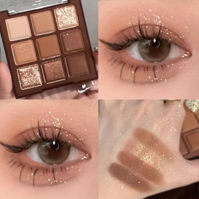 Chocolate Jiugongge eye shadow disk glitter powder pearly matte ground color pure naked makeup affordable student nine color eye shadow