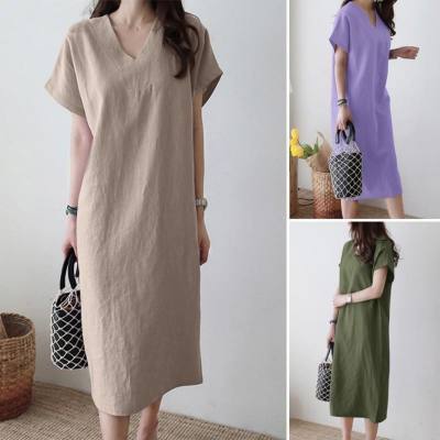 European and American cross-border Amazon independent station fashion daily elegant V-neck short-sleeved casual comfortable mid-length dress