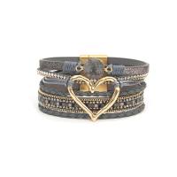 Bracelet bohème en cuir multicouche tressé à la main, bracelet en or avec grand cœur pour femmes, offre spéciale  gris