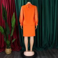 Vestido de comercio exterior africano de gran tamaño con mangas de malla a la moda y cuentas temperamento para mujeres europeas y americanas  naranja