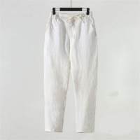 Calças de algodão e linho calças de linho de verão finas soltas tamanho grande calças casuais de nove pontos  Branco