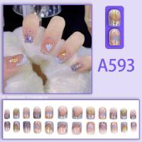 Winter fresh and simple pure lust style bride dance wear nails rainbow love rose fake nails  Style 5