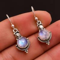 Brincos de venda quente brincos de prata antigos criativo retro moonstone jóias ganchos de orelha para mulher  Multicolorido