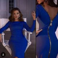 Hot-selling dresses, new arrivals, women's plus-size dresses, European and American slim-fitting zippered long dresses  Blue