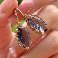 Cao Shi's new retro palace colored gemstone series inlaid zircon octagonal buckle earrings ear hooks  Blue