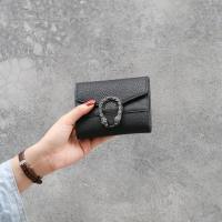 New Pure Small Wallet Women's Short Korean Edition Retro Versatile Folding Change Clip Leather Clip  Black