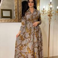 European and American women's clothing plus size fashion French elegant dress Southeast Asian street style retro Middle Eastern clothing multi-color  Gray