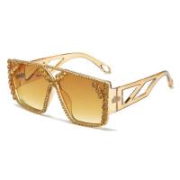 Nuevas gafas de sol con montura grande y diamantes para mujer, gafas de sol con diamantes anti-ultravioleta para playa al aire libre a la moda  champán
