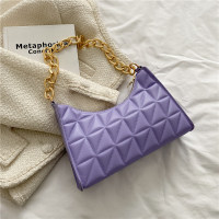 Women's New Trendy and Fashionable Korean Edition Lingge Contrast Single Shoulder Underarm Bag Handheld Stick Bag  Purple
