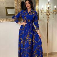 European and American women's clothing plus size fashion French elegant dress Southeast Asian street style retro Middle Eastern clothing multi-color  Blue