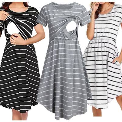 Popular striped multifunctional striped maternity dress for mothers nursing