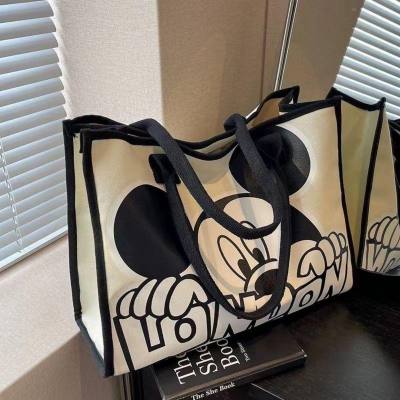 Canvas bag, women's large capacity bag, new cartoon Mickey printed handbag, shopping bag, versatile tote bag