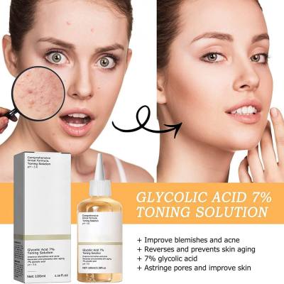El agua para la piel con ácido glicólico LUNOON elimina los comedones cerrados e hidrata la piel Loción para el rejuvenecimiento de la piel con ácido glicólico al 7%