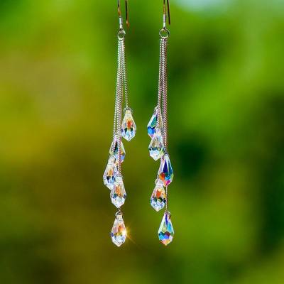 Hot selling personalized fashion AB color water drop long tassel earrings design temperament ladies earrings