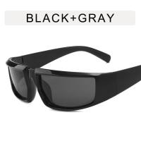 Y2K lunettes de soleil argentées de style futur personnalité européenne et américaine lunettes de soleil de cyclisme net célébrité style punk lunettes de soleil de forme concave  Noir