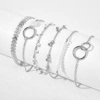 Moda ins estilo flor borla pulseira de contas redondas folha geométrica pulseira de contas de 6 camadas para mulheres  Prata