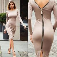 Dresses New Arrivals Women's Plus Size Dresses Slim Fit Zipper Long Dresses  Khaki