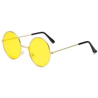 نظارة شمسية دائرية ريترو نظارة بإطار دائري عصري ملون وعدسات ملونة نظارة برنس  أصفر