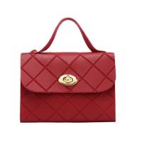 Petit sac carré rayé en diamant pour femmes, sacs à main de style coréen, sac à la mode  rouge