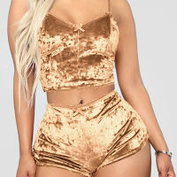Hot selling European and American erotic lingerie, sexy V-neck slim fit lingerie, multi-color two-piece set  Gold-color