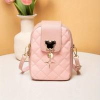 Embroidered mobile phone bag, new personalized and versatile shoulder bag, diamond grid women's bag  Pink