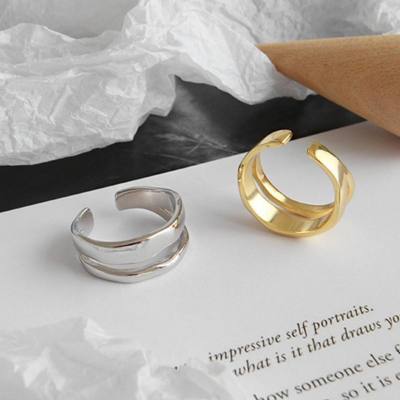 Simples pequeno fresco anel aberto feminino estilo coreano personalidade irregular dupla camada onda suave anel atacado jóias