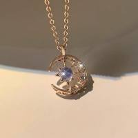 Dream falling star and moon necklace female ins light luxury niche clavicle necklace student gift new  Gold-color