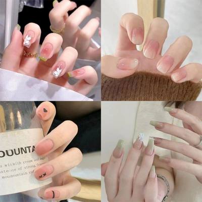 Summer fresh, sweet and cool style manicure, wearable nail pieces, French line blending, removable fake nail pieces, finished product