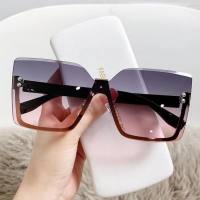 New style women's temperament half-frame sunglasses fashionable large frame square sun protection sunglasses personality street style glasses trend  Pink
