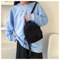 Korean style casual versatile simple retro corduroy solid color Japanese women's backpack student school bag women's backpack trendy  Black