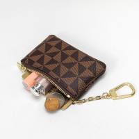Zero Wallet Mini bolso pequeño con cremallera corta, bolso colgante con llavero impreso  café