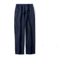 Pantalones de algodón y lino, pantalones de lino de verano, pantalones casuales finos sueltos de talla grande de nueve puntos  Azul marino