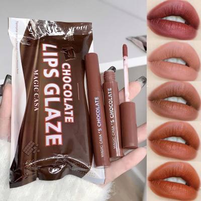 Hot selling MAGIC CASA chocolate five piece lip gloss set with matte matte and non fading lipstick for female students