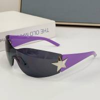 Neue einteilige rahmenlose fünfzackige Stern-Sonnenbrille Millennial Hot Girl Street Shot Y2K-Brille weibliche europäische und amerikanische Persönlichkeits-Sonnenbrille  Lila