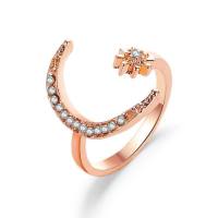 Anéis elegantes de estrela e lua, anéis crescentes de venda quente, anéis abertos de dedo indicador de estrela e lua de estilo étnico  Rosa ouro