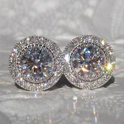 Nuovi orecchini coreani intarsiati con orecchini di diamanti pieni di zirconi rotondi super scintillanti, orecchini in stile elegante da donna