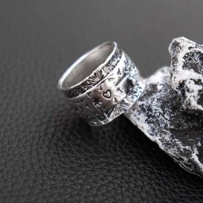 Hot selling vintage double layer dandelion engraved letter ring European and American popular ring