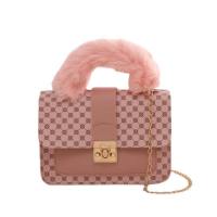 Plush small square bag mini handbag fashion handbag chain bag printed crossbody bag  Pink