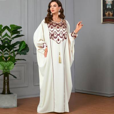 Solid color pendant stitching jacquard Middle East hot sale large size bat sleeve ladies dress