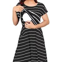 Popular striped multifunctional striped maternity dress for mothers nursing  Black