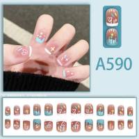 Winter fresh and simple pure lust style bride dance wear nails rainbow love rose fake nails  Style 2