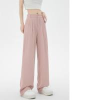 Suit wide-leg pants for women autumn new style high waist drape loose slim straight casual suit pants for women  Pink