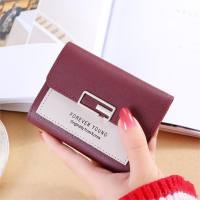 New small wallet women's short trifold mini coin purse female student simple contrast color wallet wallet  Burgundy