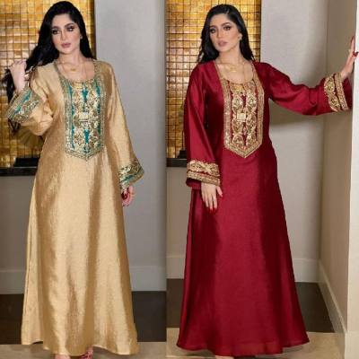 Robe à paillettes dorées du moyen-orient pour femme, jalabiya, dubaï, robe arabe élégante