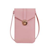 Women's Bag Thin Trendy Lock Buckle Crossbody Phone Bag Touch Screen Phone Wallet Women's Retro Student Buckle Small Wallet  Pink