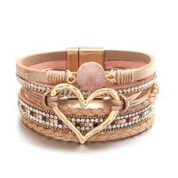 Venda quente pulseira de couro multicamadas boêmia tecida à mão pulseira de ouro grande coração feminino  champanhe