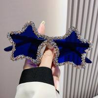 European and American new five-pointed star diamond frameless sunglasses for women fashion personality photo sunglasses exaggerated dance  Blue